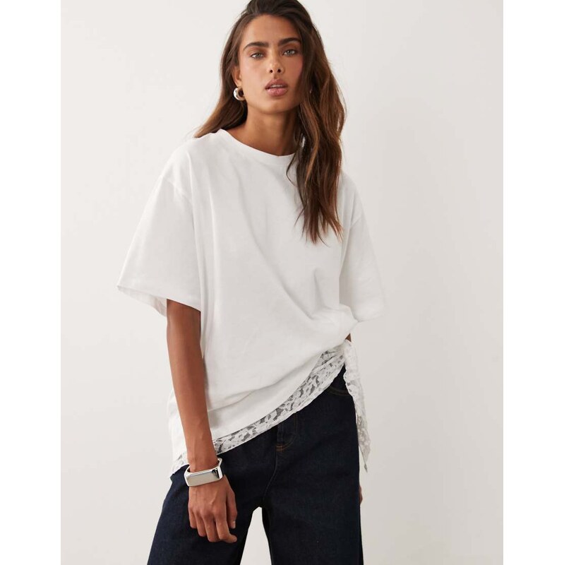 ASOS DESIGN short sleeve oversized top with lace bandana in