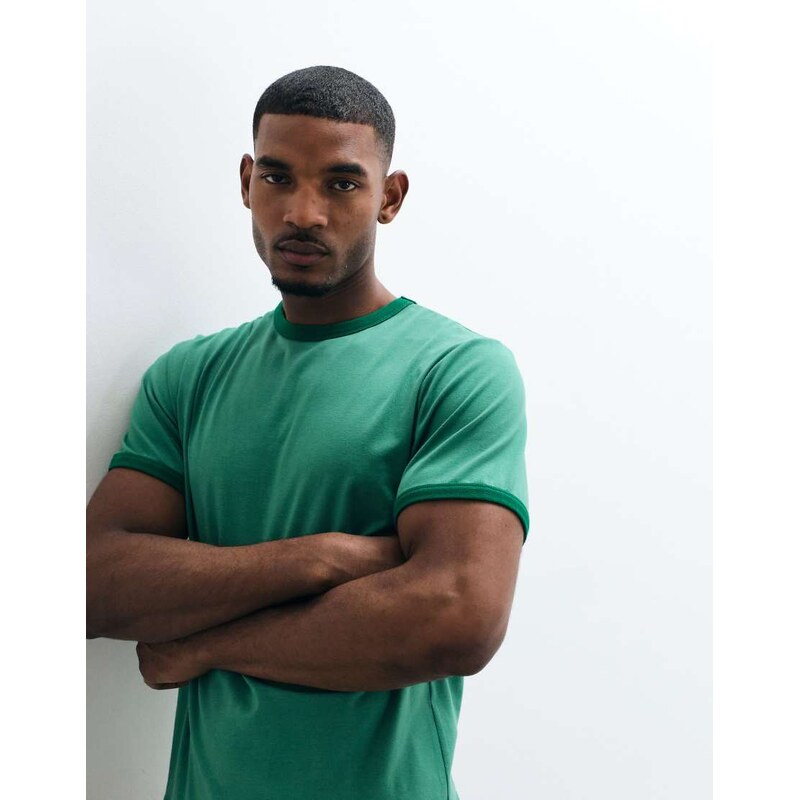 ASOS DESIGN regular fit t-shirt with contrast ringer in green