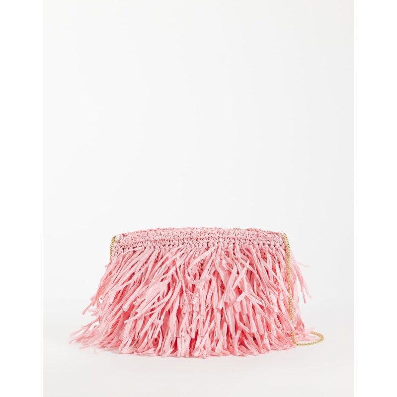 ASOS DESIGN raffia tassel clutch bag in pink