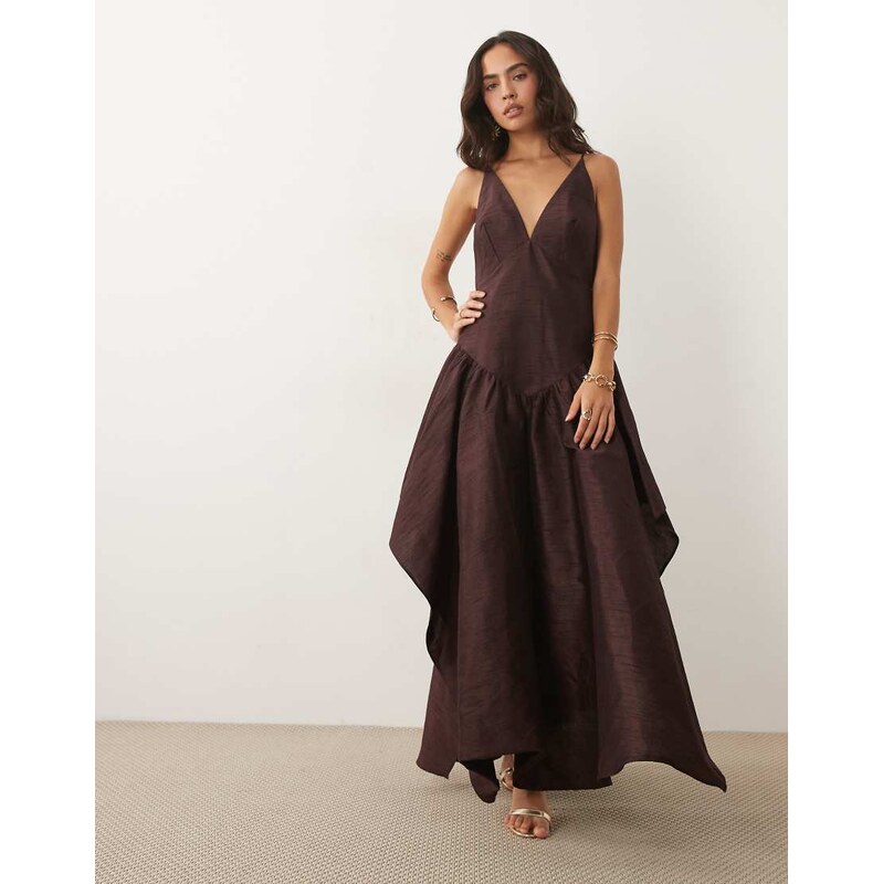 ASOS DESIGN high low hem structured midi dress in chocolate