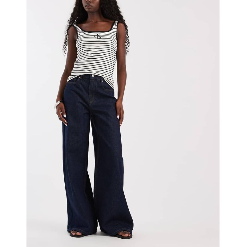 ASOS DESIGN baggy wide leg jean in rinse-Navy