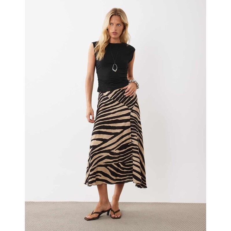 Mango midi skirt in zebra print-Black