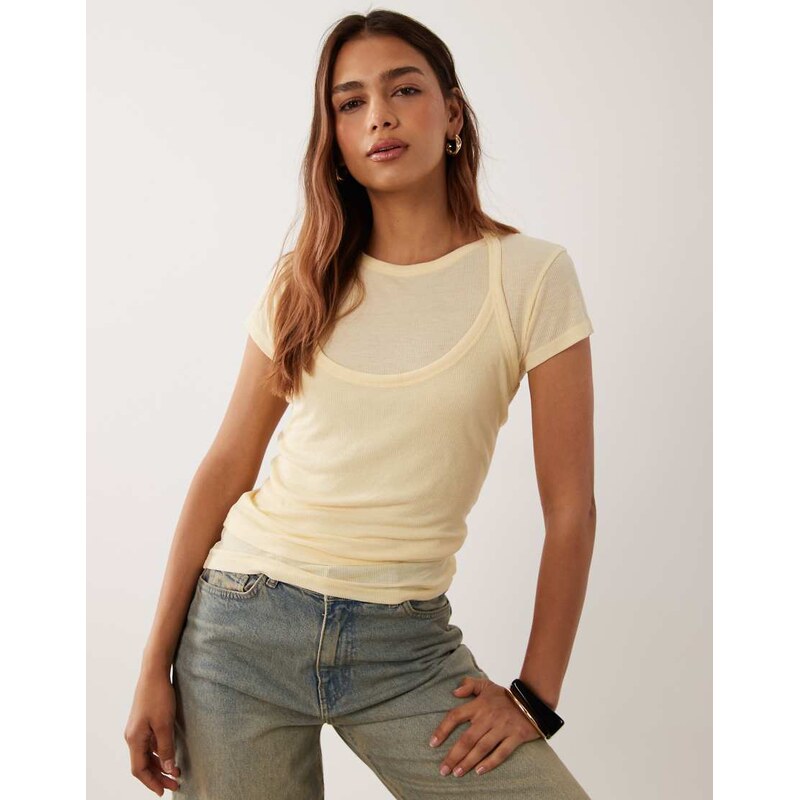 ASOS DESIGN sheer double layer short sleeve halter top in
