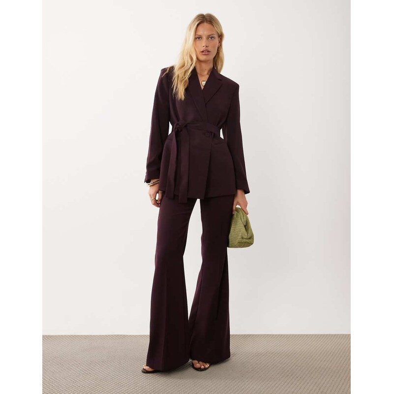 Mango Iguana tailored flared trouser co-ord in maroon