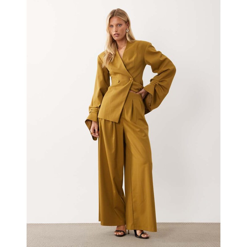 ASOS LUXE tailored wide leg trouser co-ord in mustard-Yellow