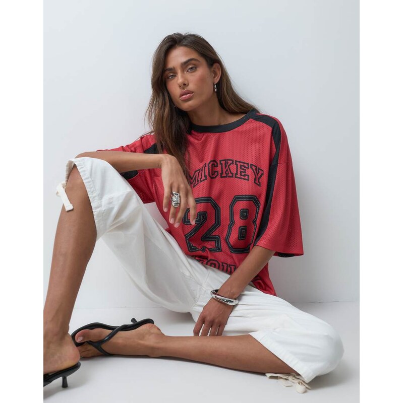 ASOS DESIGN Disney airtex mesh oversized t-shirt with varsity