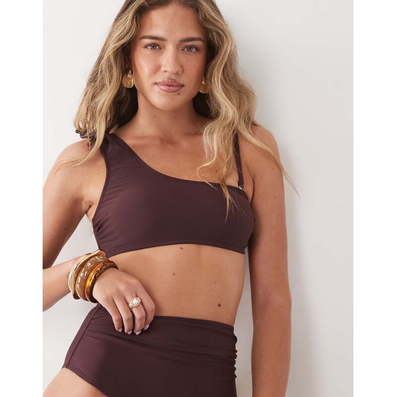 Cupshe aysmmetric bralet bikini set in dark brown