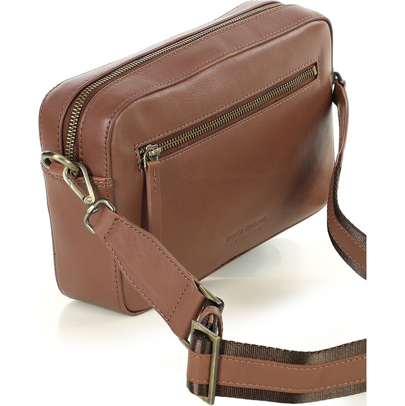 Dámská kožená crossbody kabelka MARCO MAZZINI čokoládově hnědá