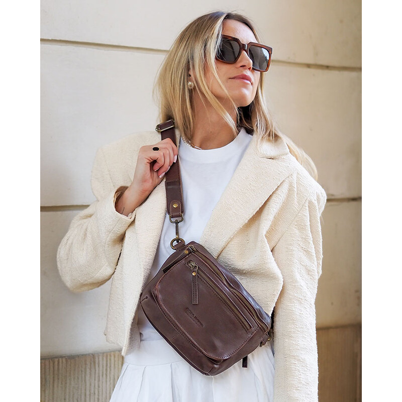 Dámská kožená crossbody kabelka Marco Mazzini čokoládově hnědá
