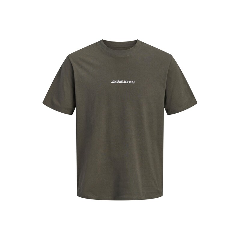 Jack & Jones Plus Tričko JCOECHO čokoládová / světle šedá / bílá