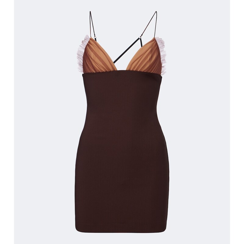 Nensi Dojaka Tulle-trimmed ruched jersey minidress