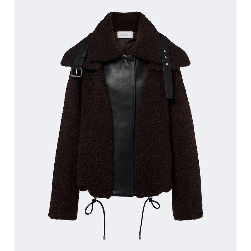 Sportmax Leather-trimmed teddy jacket