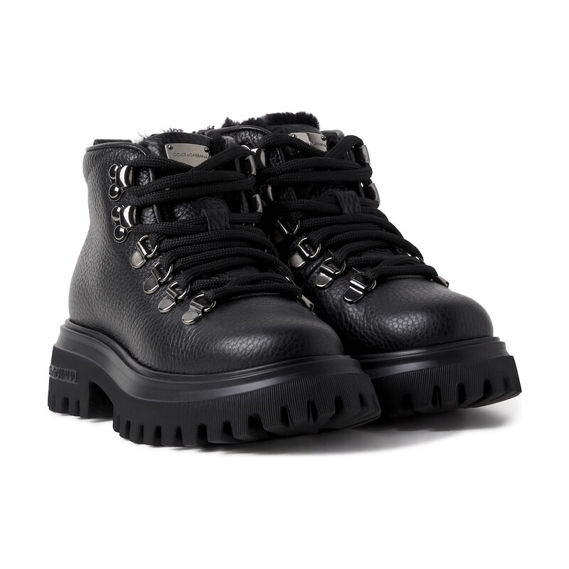 Dolce&Gabbana Kids Shearling-trimmed leather lace-up boots