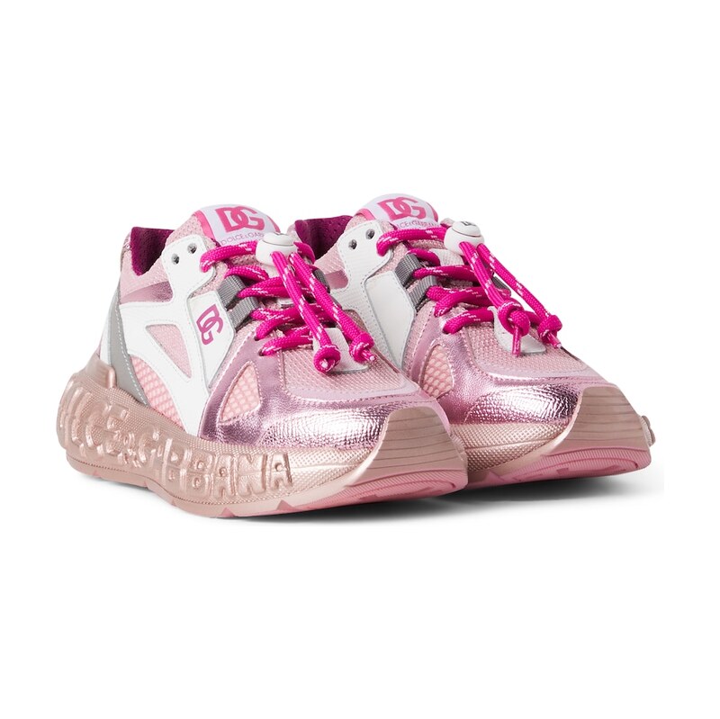 Dolce&Gabbana Kids DG metallic leather-trimmed sneakers