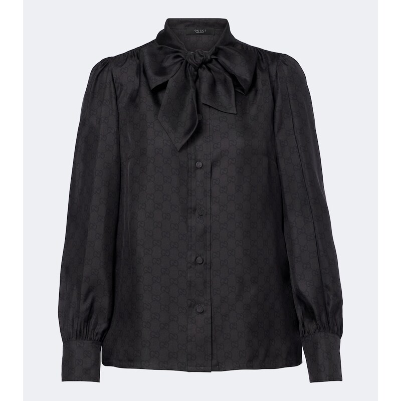 Gucci GG tie-neck silk twill blouse