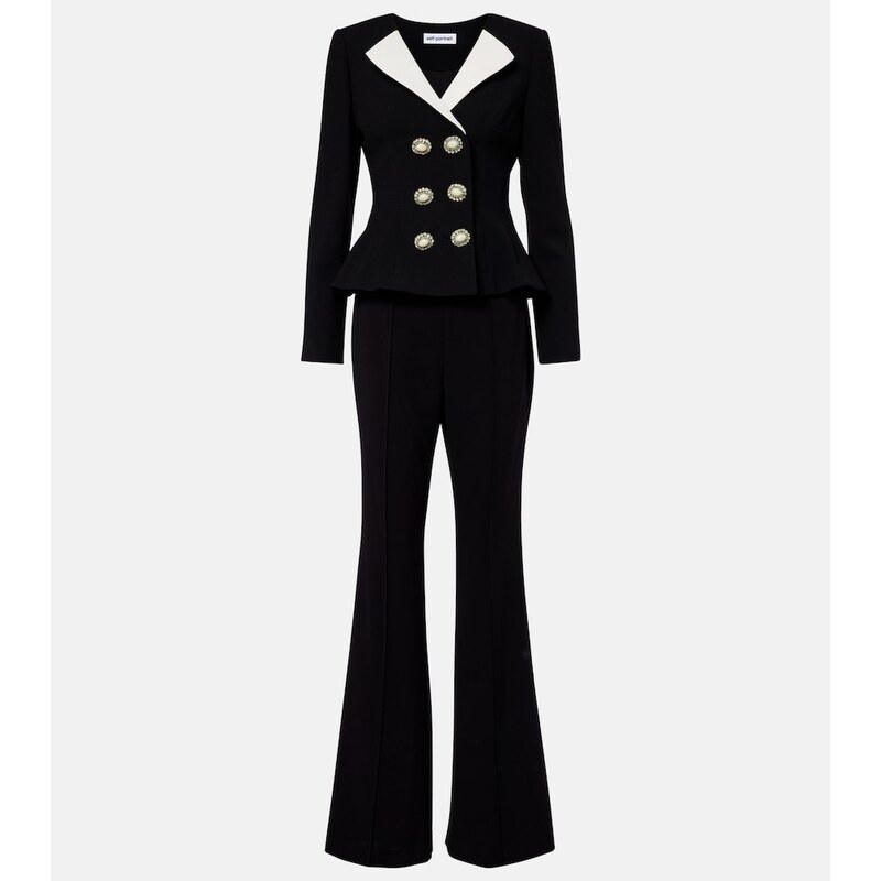 Self-Portrait Peplum crÃªpe flared jumpsuit