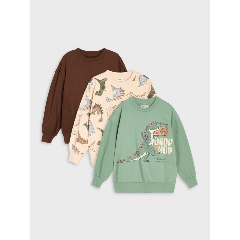Sinsay - Bavlněné crewneck mikiny s motivem dinosaurů - zelená