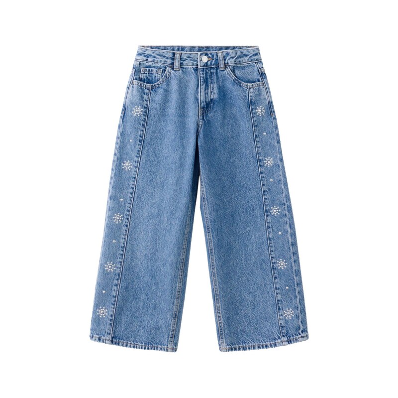 MANGO KIDS Džíny CULOTTES modrá džínovina / stříbrná