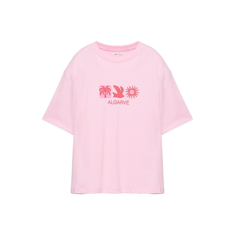 Pull&Bear Tričko růžová / červená