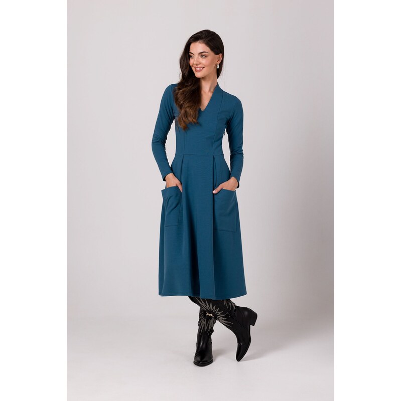BeWear Womans Flared dress with patch pockets - ocean blue