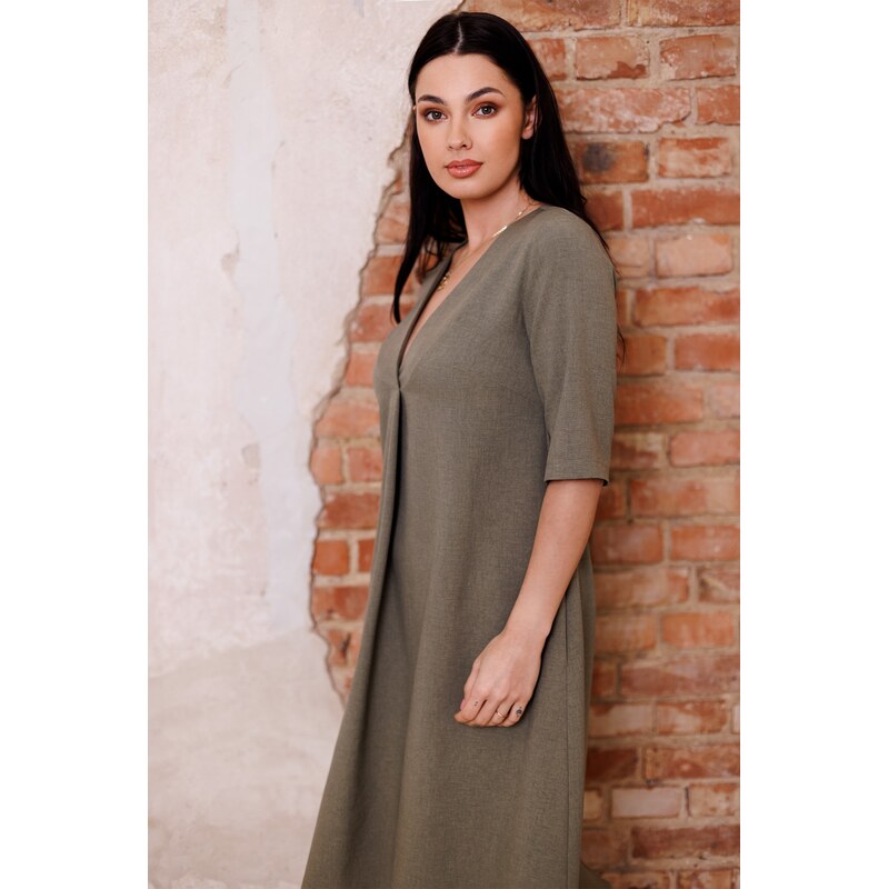 BeWear Womans V-neck trapeze dress - olive