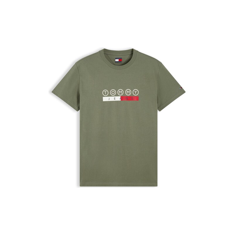 Tommy Jeans Tričko DNA PLAY zelená / červená / bílá