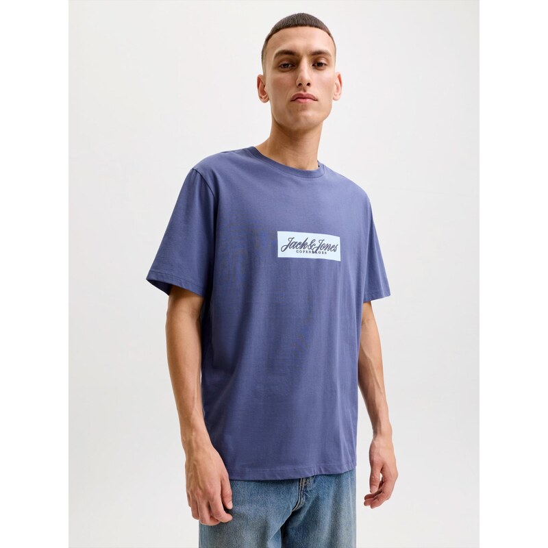 JACK & JONES Tričko JORNORREBRO tmavě fialová / bílá