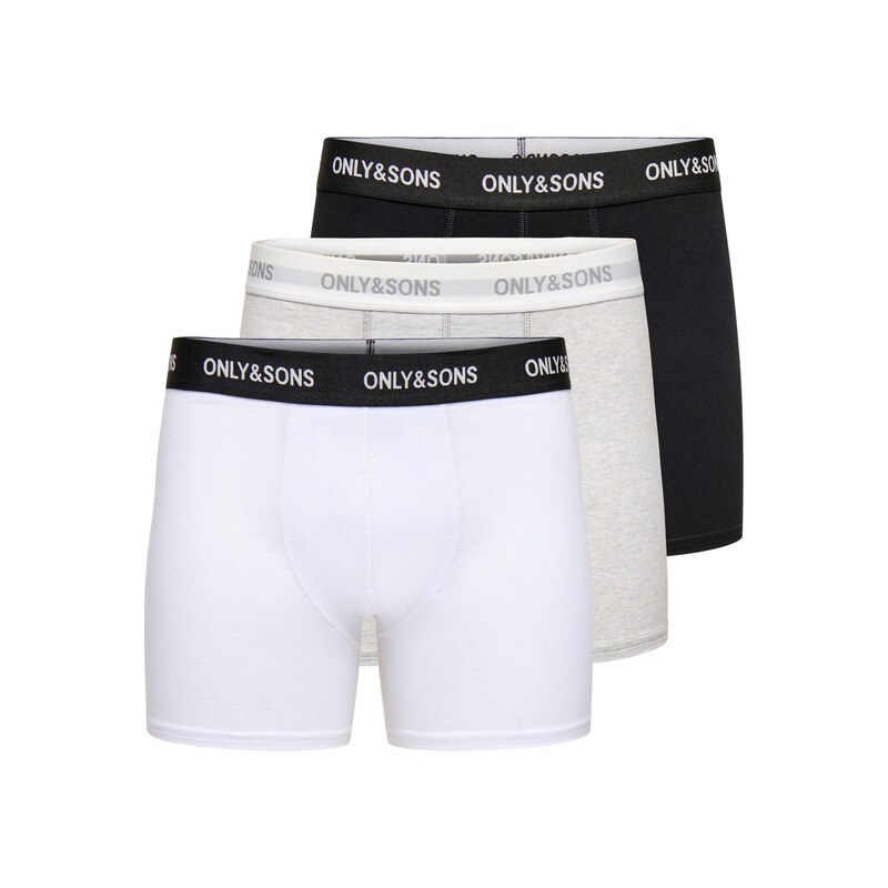 Only & Sons Boxerky světle šedá / černá / bílá