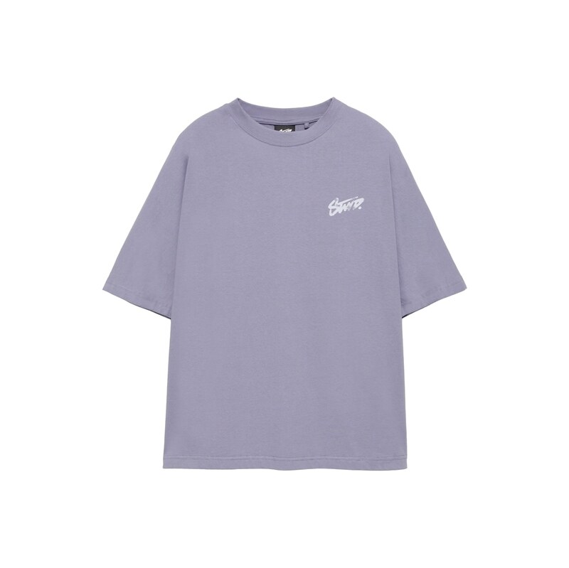 Pull&Bear Tričko STWD světle fialová / bílá