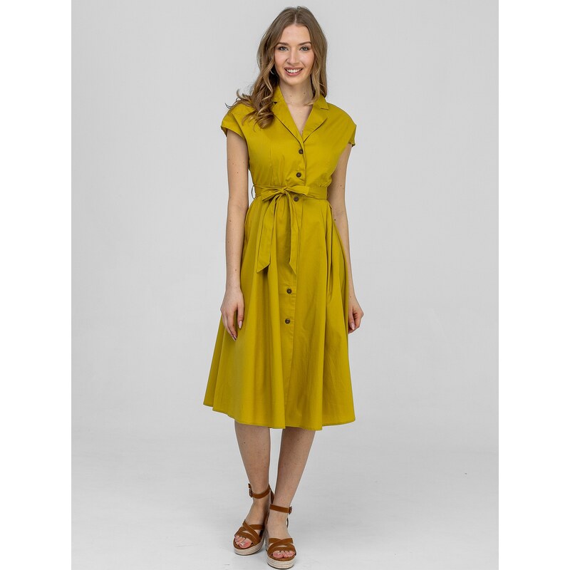 PERSO Womans Womens cotton midi shirt dress with a belt