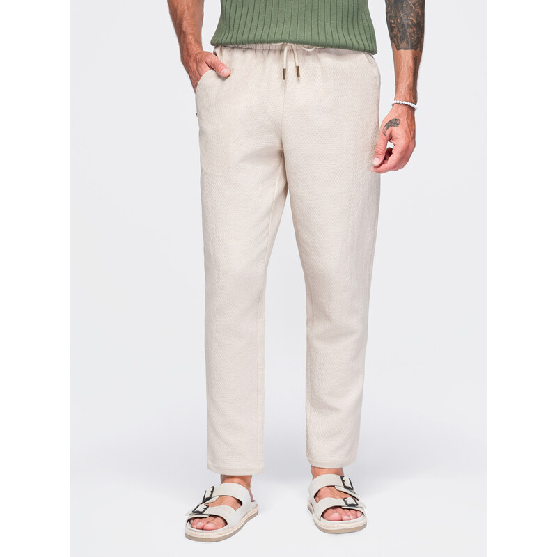 Ombre Men’s structured cotton trousers, REGULAR FIT – off-white