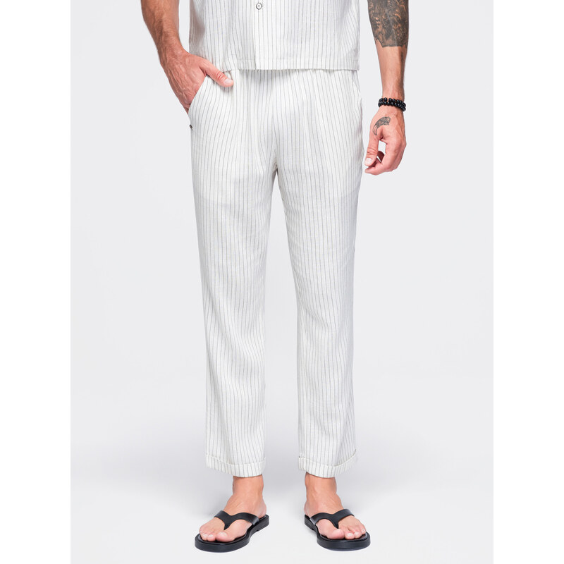 Ombre Men’s viscose and linen ribbed trousers – off-white