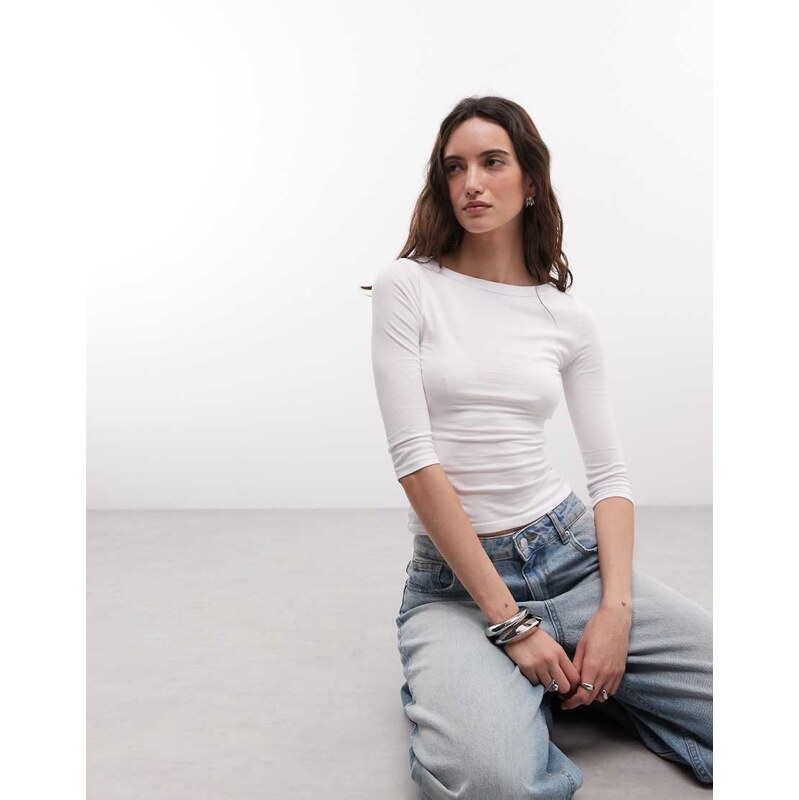 COLLUSION scoop neck 3/4 sleeve in white