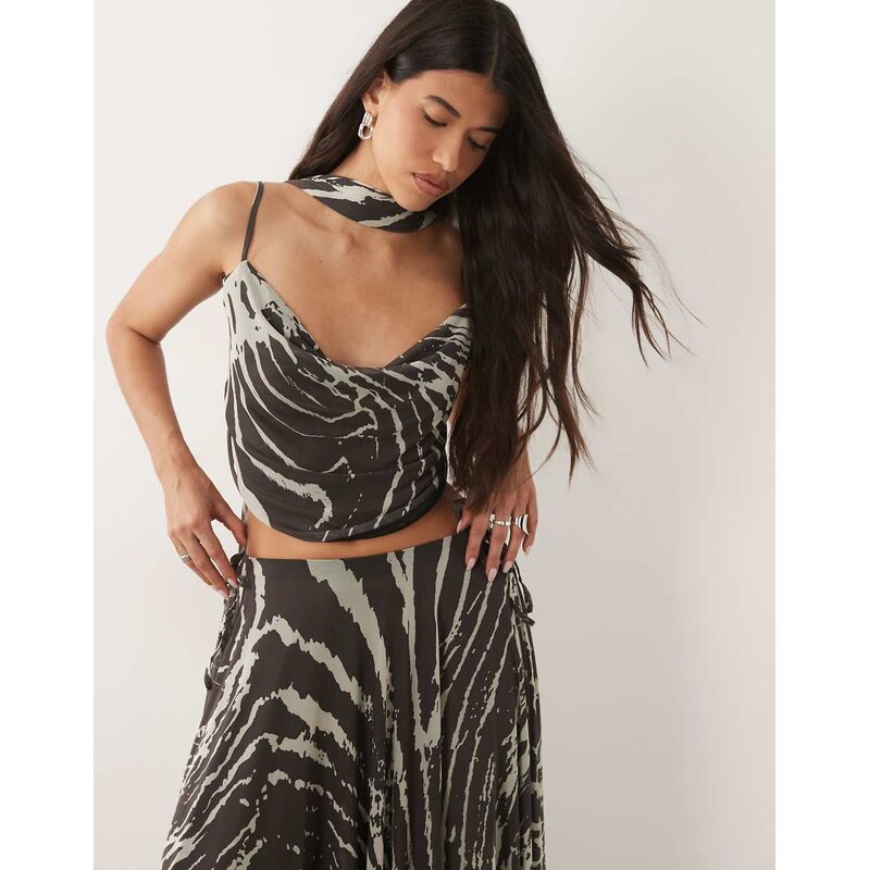 ASOS DESIGN cowl neck zebra co-ord top with scarf-Multi
