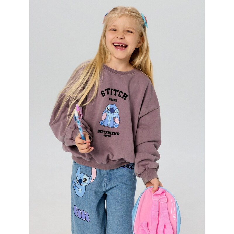 Sinsay - Mikina s kulatým výstřihem Stitch - tmavě fialová