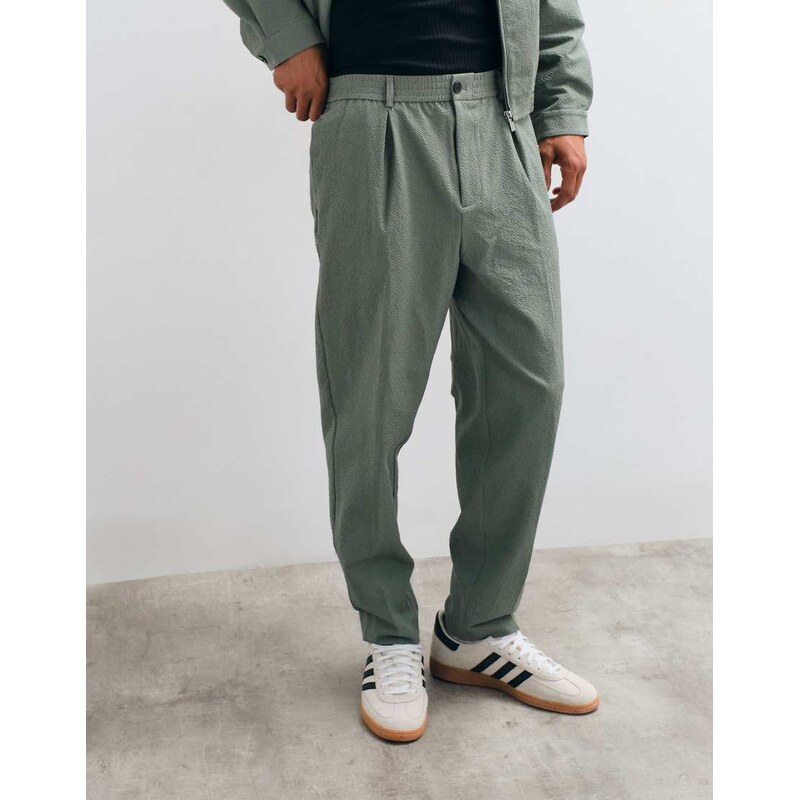 ASOS DESIGN smart co-ord carrot fit trousers in olive green