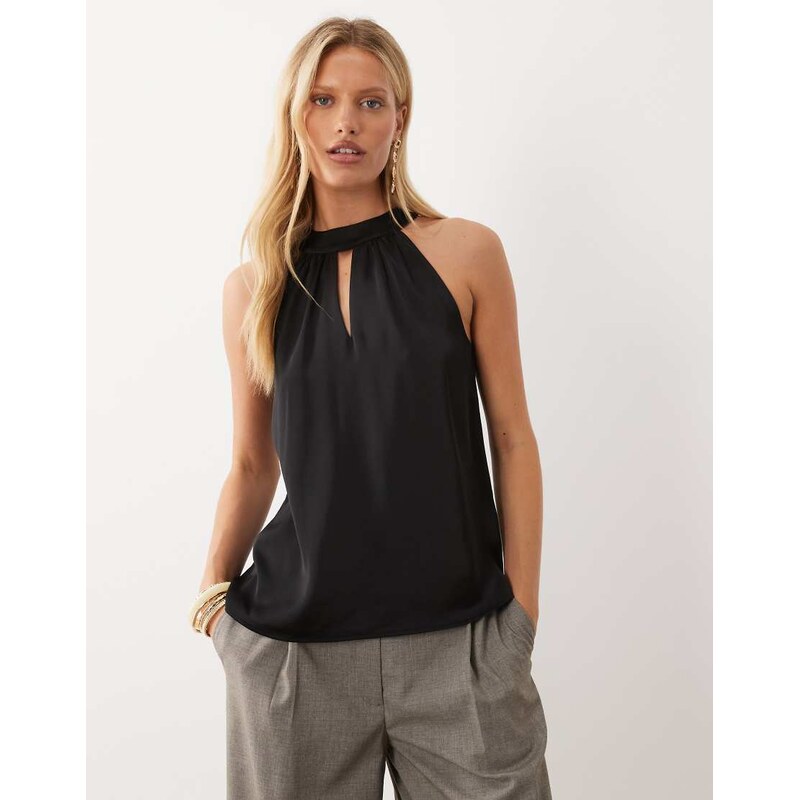 Vila satin halter neck top in black