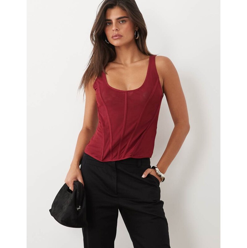 ASOS DESIGN mesh corset top in raspberry-Pink