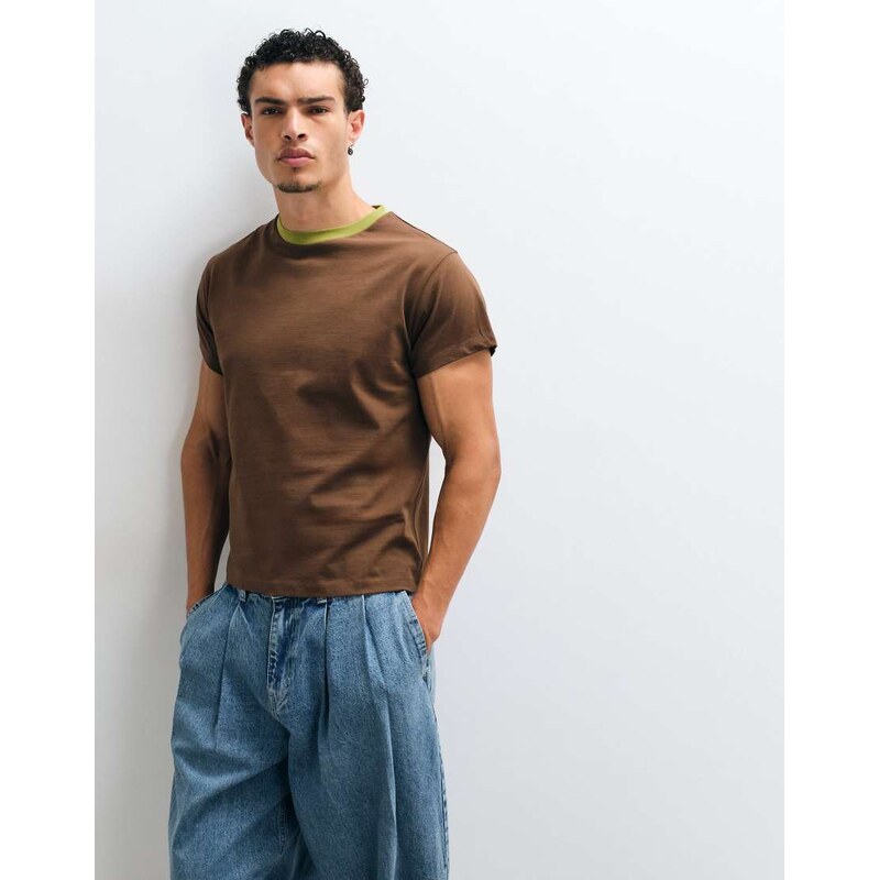 Reclaimed Vintage contrast ringer t-shirt in brown
