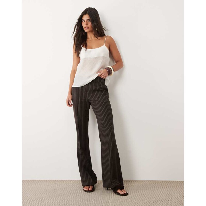 Gina Tricot relaxed bootcut trousers in brown pinstripe