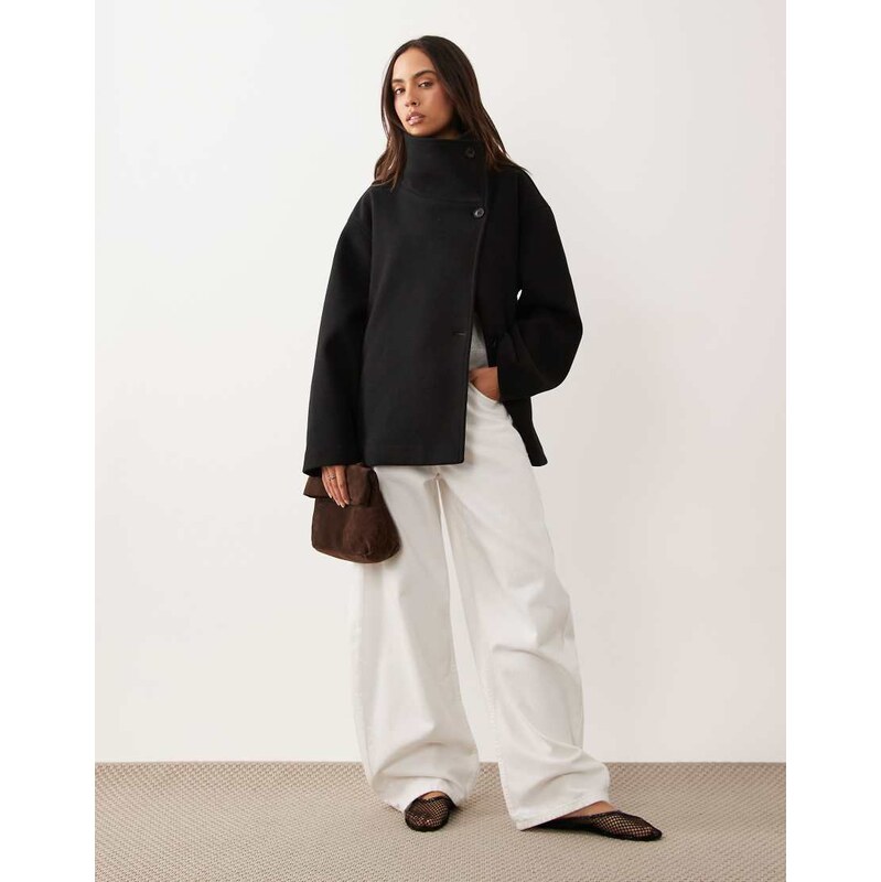 Gina Tricot short high funnel neck jacket with wool in black