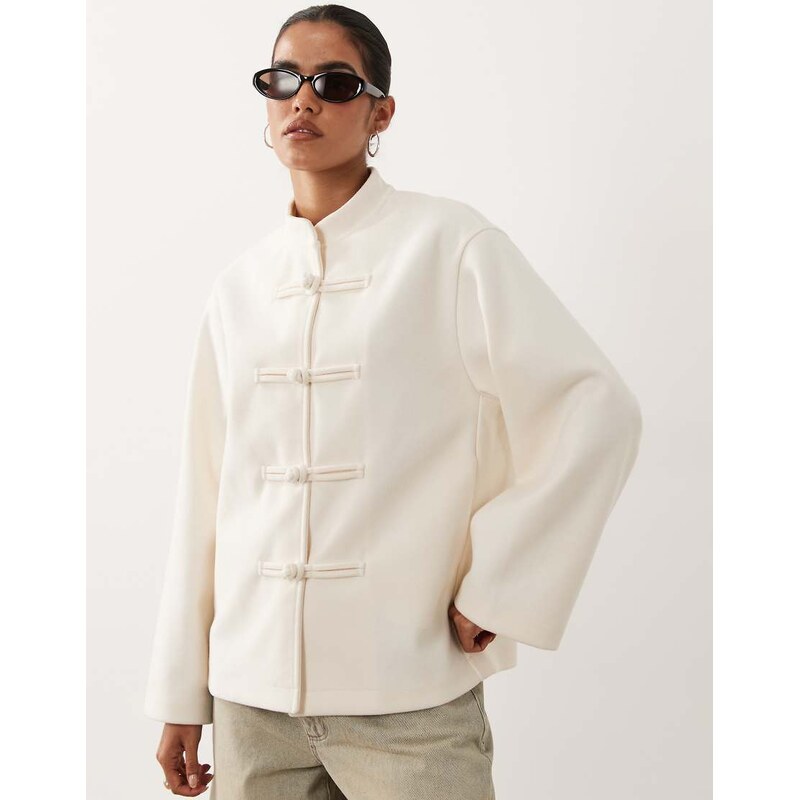 Gina Tricot button through jacket in cream-White