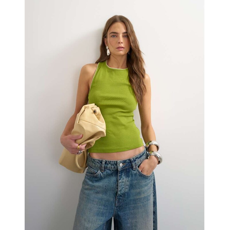 Topshop asymmetric racer back vest in green