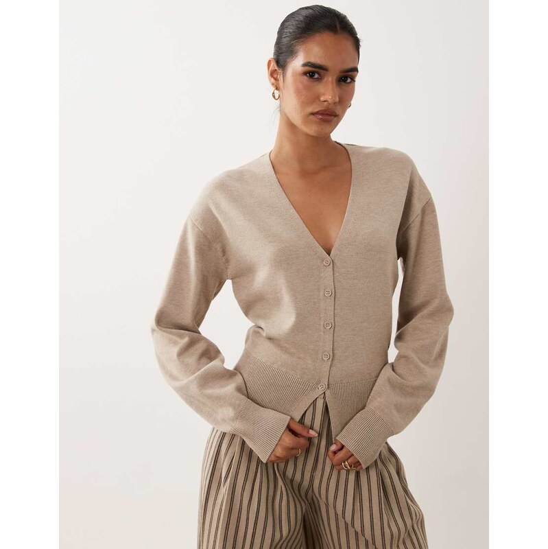 Gina Tricot shaped knitted cardigan in stone-Grey