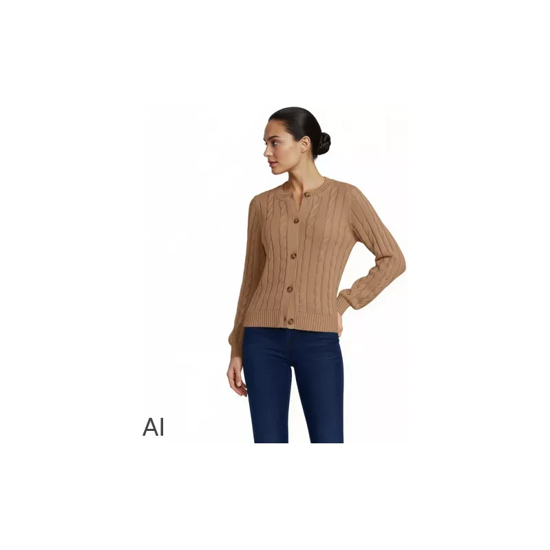 Cable Knit Drifter Cardigan, Women, size: L, petite, Brown,