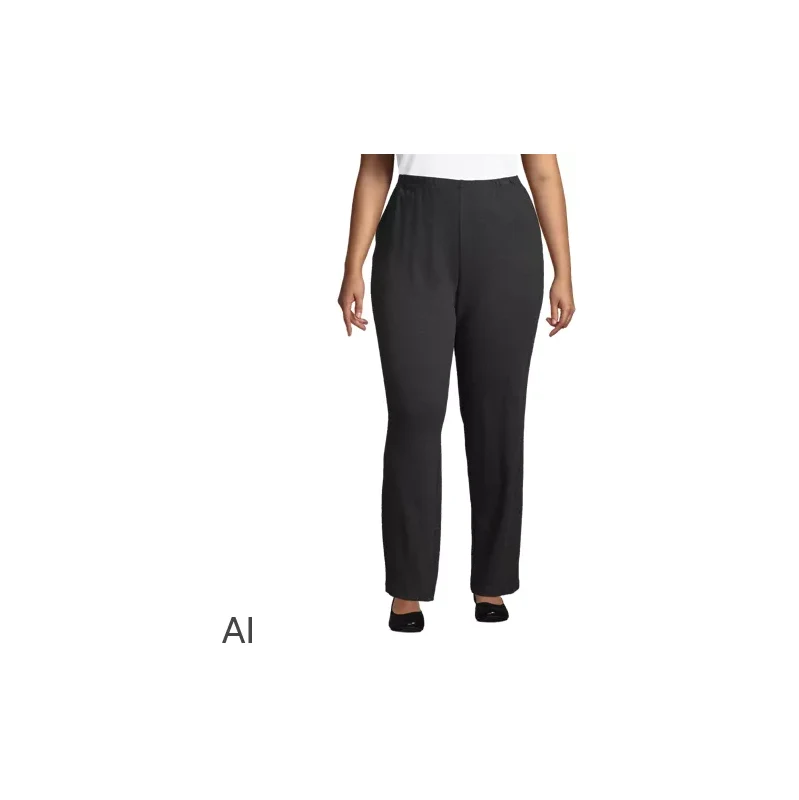 Straight Leg Sport Knit Trousers, Women, size: 3X, plus, Black,