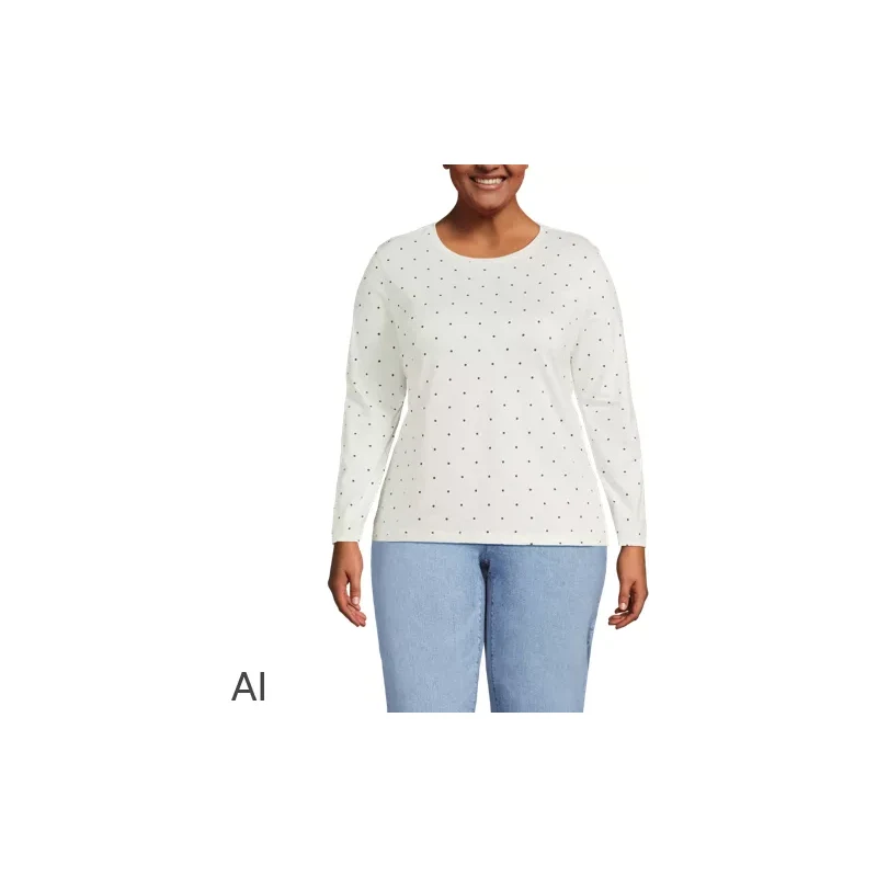 Supima Long Sleeve Crew Neck T-shirt, Women, size: 3X, plus,