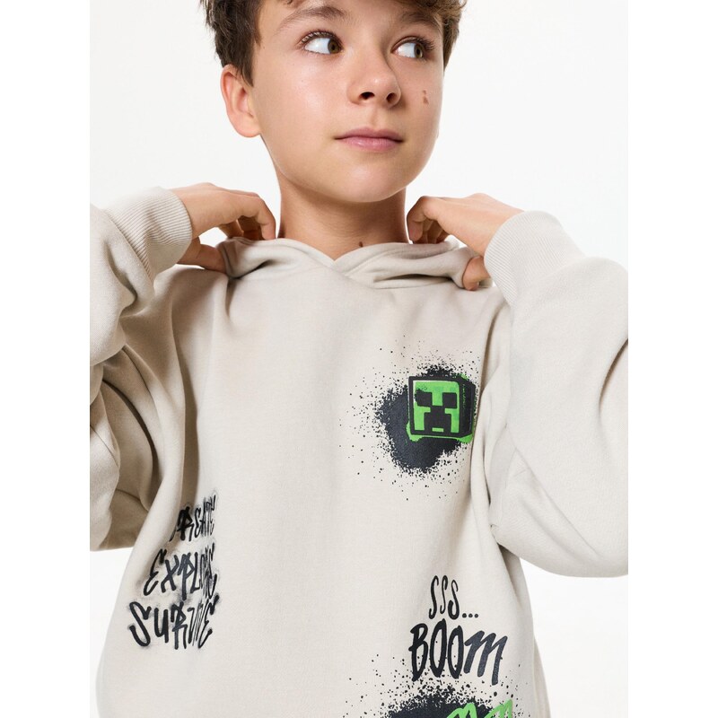 Sinsay - Oversize hoodie s potiskem Minecraft - béžová