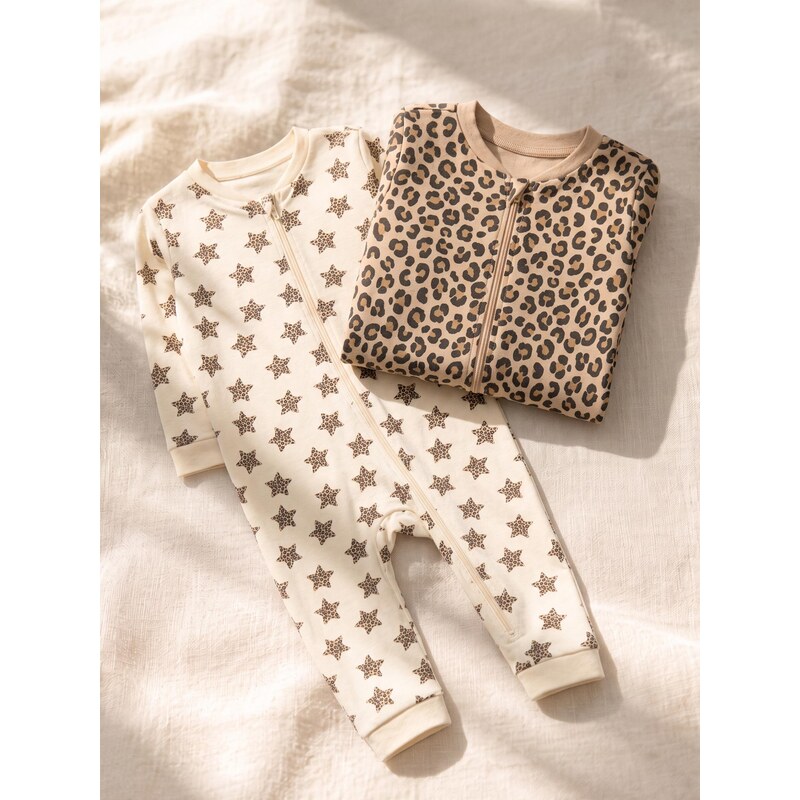 Sinsay - Bavlněné dupačky s leopardím vzorem 2 pack - béžová