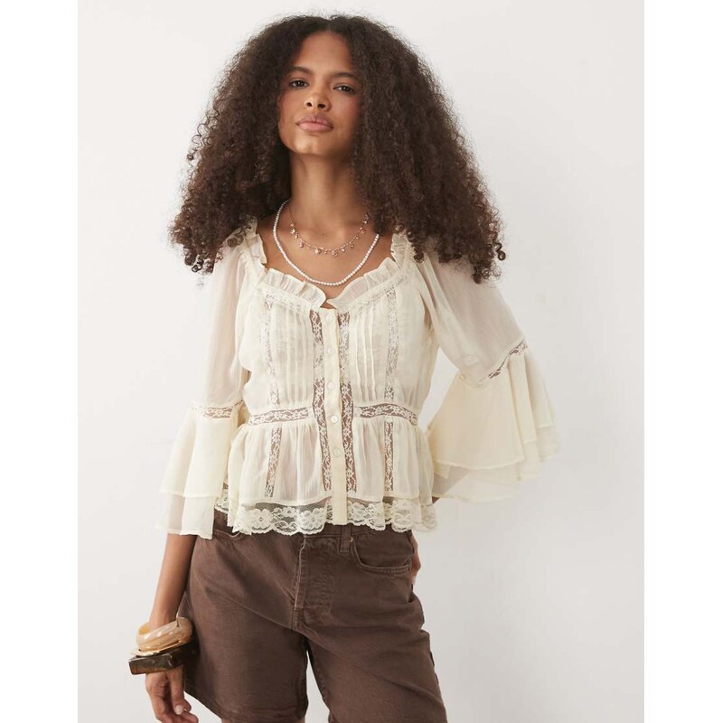 Miss Selfridge chiffon and lace blouse-White